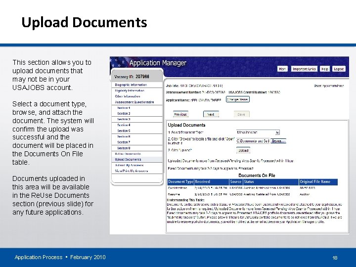 Upload Documents This section allows you to upload documents that may not be in