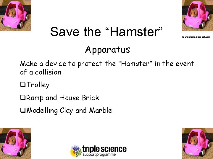 Save the “Hamster” lorenzollama. blogspot. com Apparatus Make a device to protect the “Hamster”