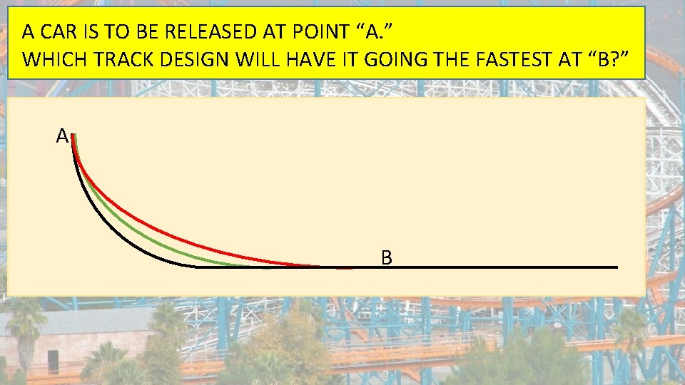 A CAR IS TO BE RELEASED AT POINT “A. ” WHICH TRACK DESIGN WILL