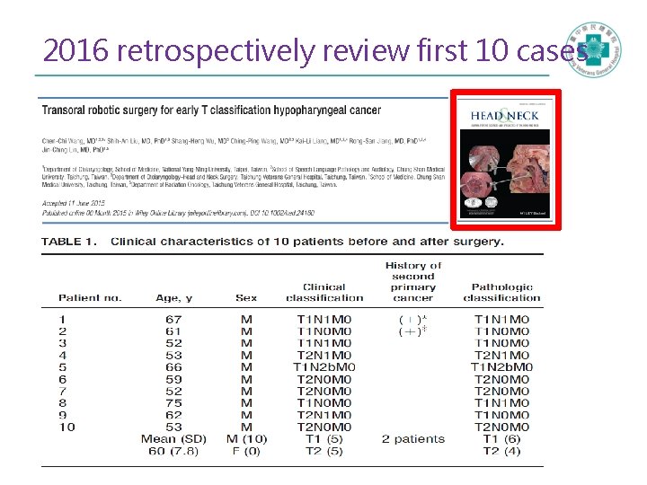 2016 retrospectively review first 10 cases 