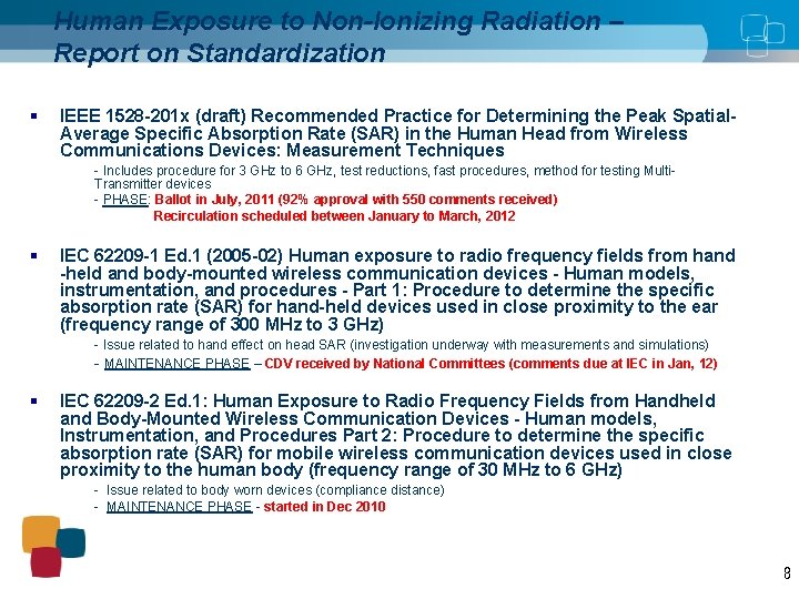 Human Exposure to Non-Ionizing Radiation – Report on Standardization § IEEE 1528 -201 x