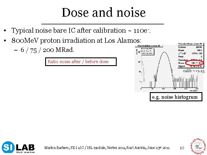 Dose and noise • Typical noise bare IC after calibration ~ 110 e-. •