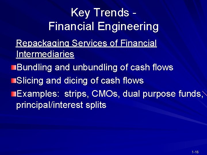 Key Trends Financial Engineering Repackaging Services of Financial Intermediaries Bundling and unbundling of cash