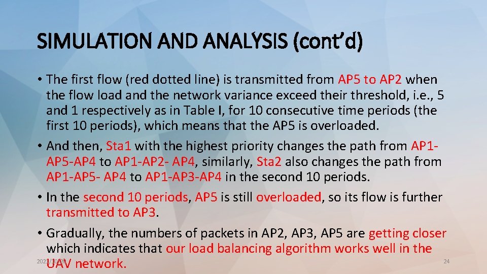 SIMULATION AND ANALYSIS (cont’d) • The first flow (red dotted line) is transmitted from
