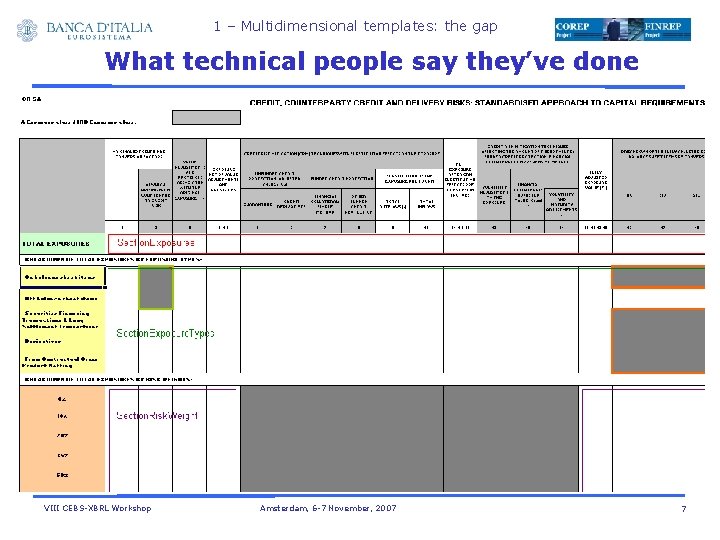 1 – Multidimensional templates: the gap What technical people say they’ve done VIII CEBS-XBRL