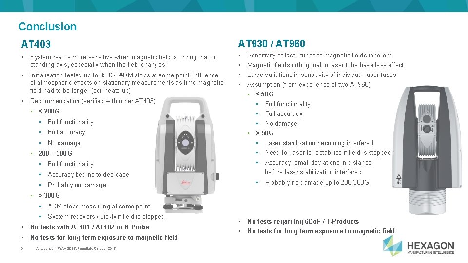 Conclusion AT 403 AT 930 / AT 960 • System reacts more sensitive when