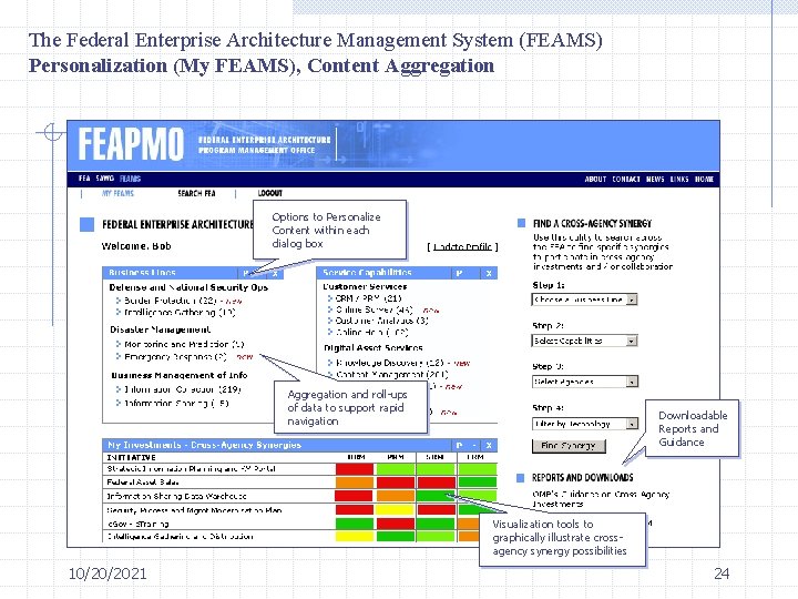 The Federal Enterprise Architecture Management System (FEAMS) Personalization (My FEAMS), Content Aggregation Options to
