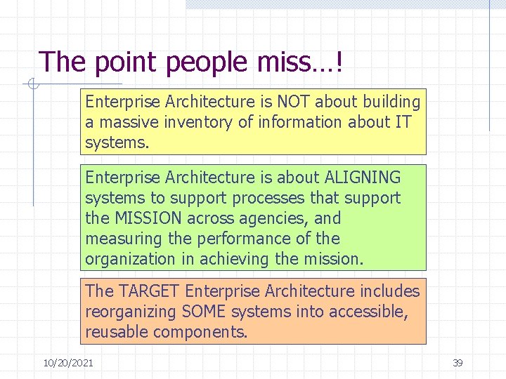 The point people miss…! Enterprise Architecture is NOT about building a massive inventory of