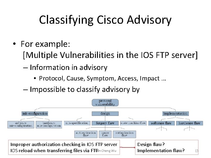 Classifying Cisco Advisory • For example: [Multiple Vulnerabilities in the IOS FTP server] –