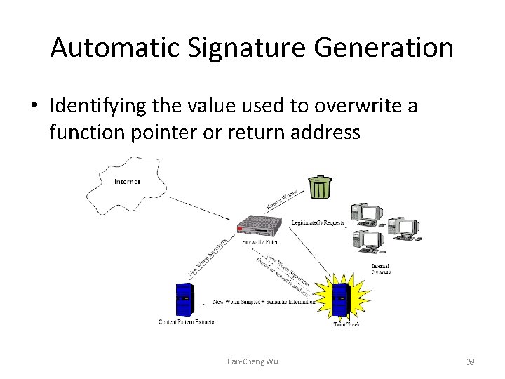 Automatic Signature Generation • Identifying the value used to overwrite a function pointer or Automatic Signature Generation • Identifying the value used to overwrite a function pointer or