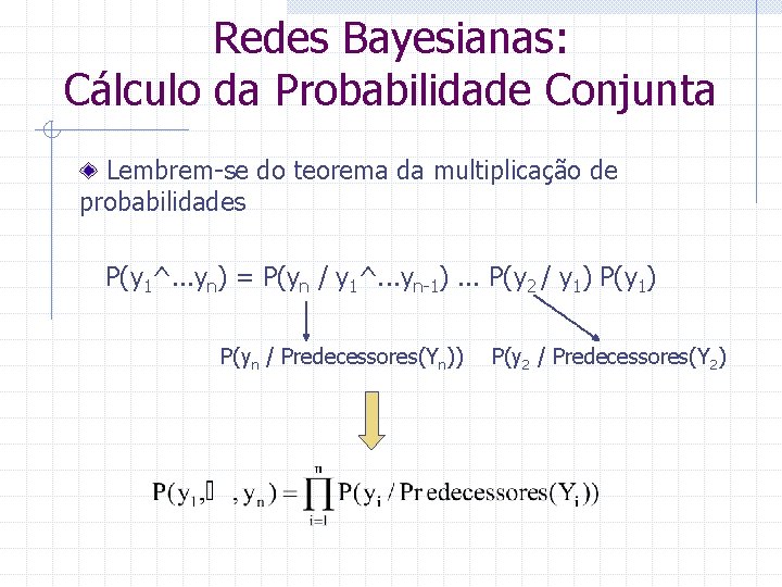 Redes Bayesianas: Cálculo da Probabilidade Conjunta Lembrem-se do teorema da multiplicação de probabilidades P(y