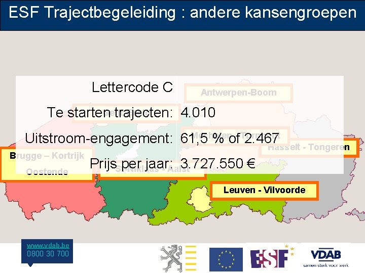 ESF Trajectbegeleiding : andere kansengroepen Lettercode C Antwerpen-Boom Gent-Eeklo Te starten trajecten: 4. 010