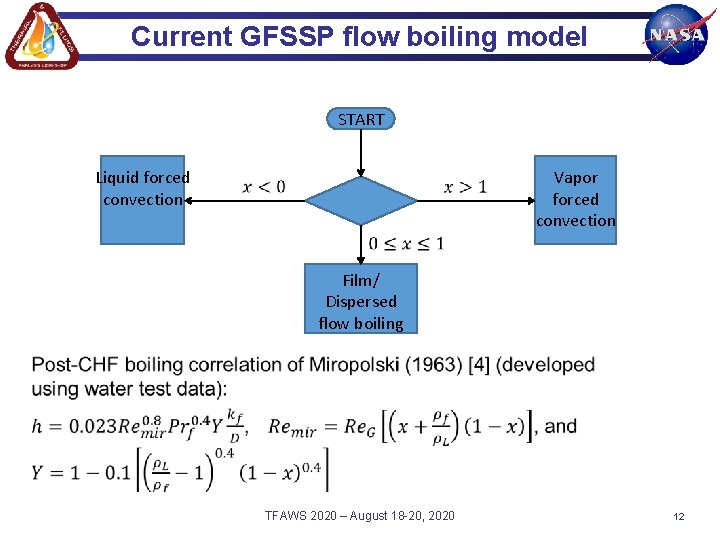 Current GFSSP flow boiling model START Vapor forced convection Liquid forced convection Film/ Dispersed