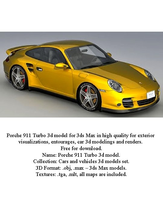 Porche 911 Turbo 3 d model for 3 ds Max in high quality for