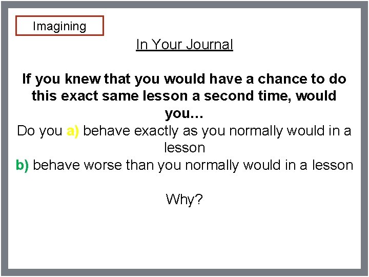 Imagining In Your Journal If you knew that you would have a chance to