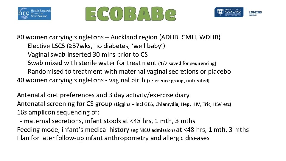80 women carrying singletons – Auckland region (ADHB, CMH, WDHB) Elective LSCS (≥ 37