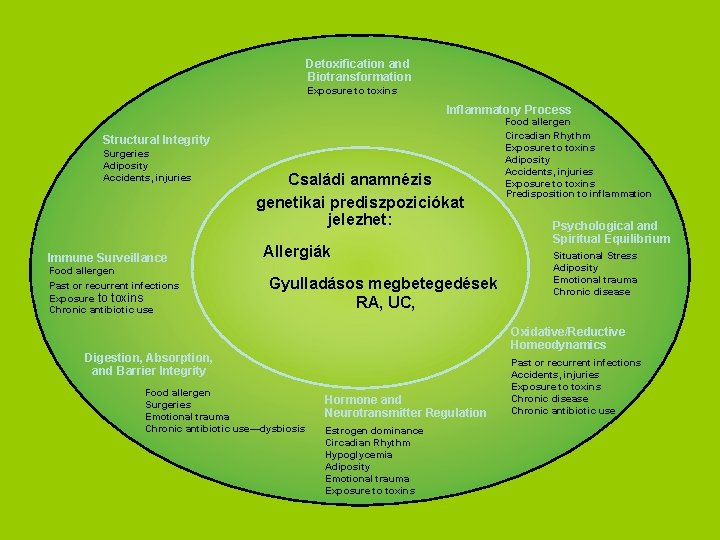 Detoxification and Biotransformation Exposure to toxins Inflammatory Process Structural Integrity Surgeries Adiposity Accidents, injuries