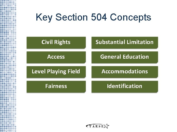 Key Section 504 Concepts Civil Rights Substantial Limitation Access General Education Level Playing Field