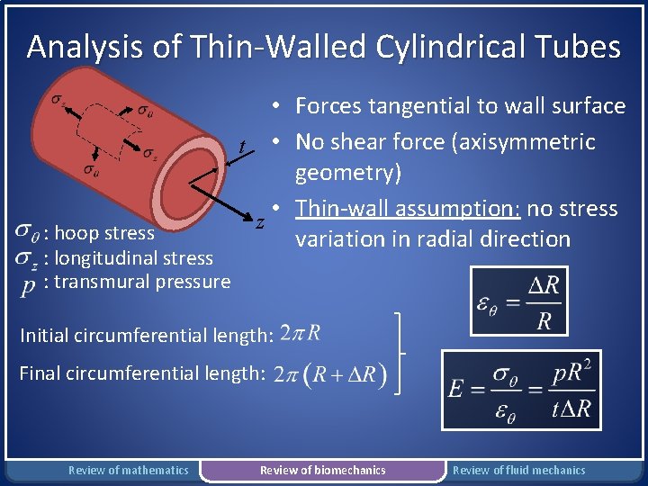 Analysis of Thin-Walled Cylindrical Tubes : hoop stress : longitudinal stress : transmural pressure