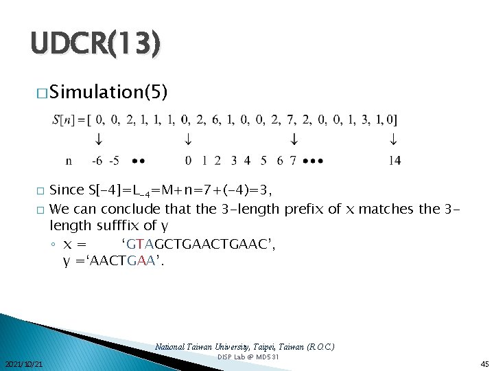 UDCR(13) � Simulation(5) � � Since S[-4]=L-4=M+n=7+(-4)=3, We can conclude that the 3 -length