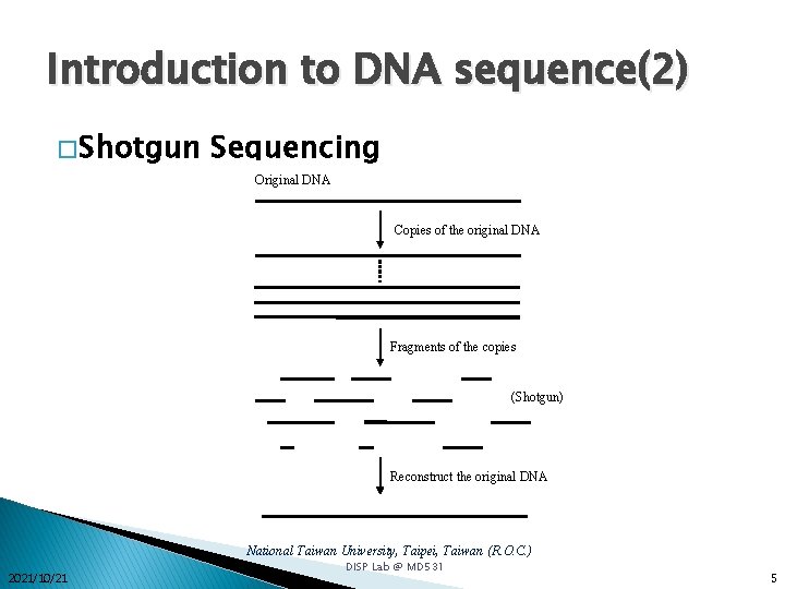 Introduction to DNA sequence(2) � Shotgun Sequencing Original DNA Copies of the original DNA Introduction to DNA sequence(2) � Shotgun Sequencing Original DNA Copies of the original DNA