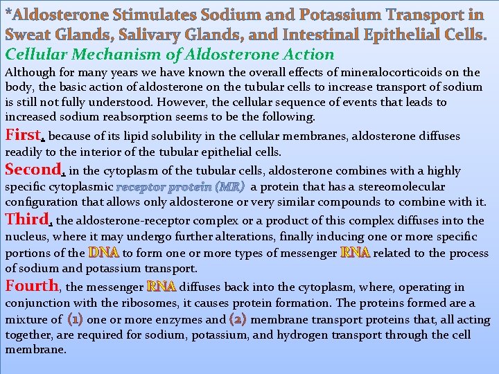 *Aldosterone Stimulates Sodium and Potassium Transport in Sweat Glands, Salivary Glands, and Intestinal Epithelial