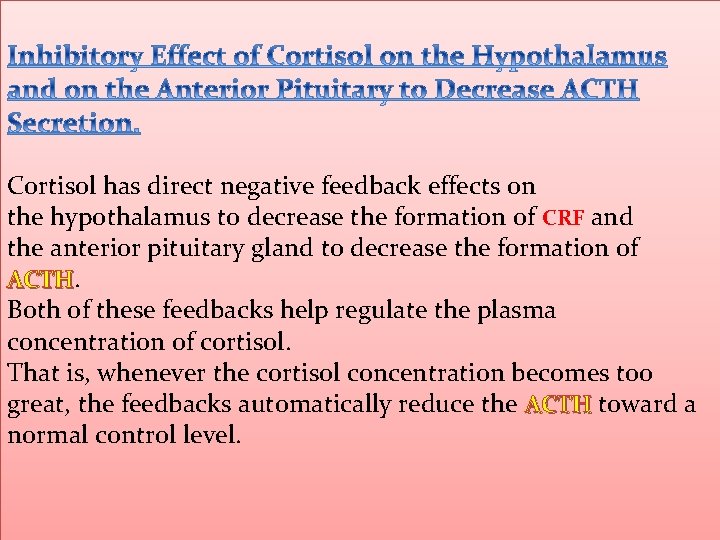 Cortisol has direct negative feedback effects on the hypothalamus to decrease the formation of