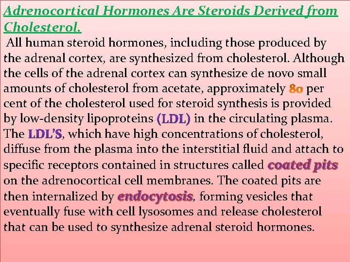 Adrenocortical Hormones Are Steroids Derived from Cholesterol. All human steroid hormones, including those produced