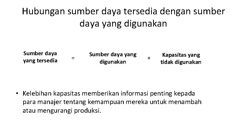 Hubungan sumber daya tersedia dengan sumber daya yang digunakan Sumber daya yang tersedia =