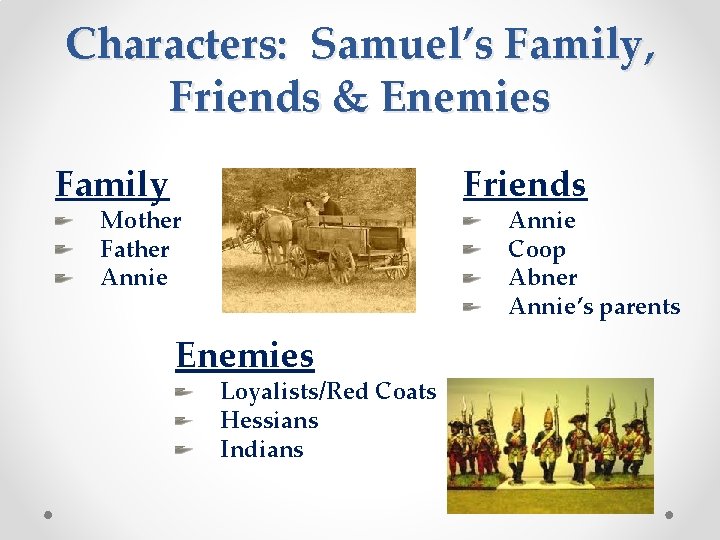 Characters: Samuel’s Family, Friends & Enemies Family Friends Mother Father Annie Coop Abner Annie’s