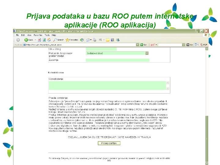 Prijava podataka u bazu ROO putem internetske aplikacije (ROO aplikacija) 