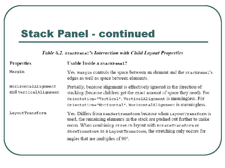 Stack Panel - continued 