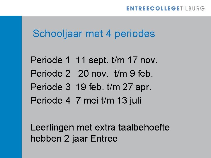 Schooljaar met 4 periodes Periode 1 Periode 2 Periode 3 Periode 4 11 sept.