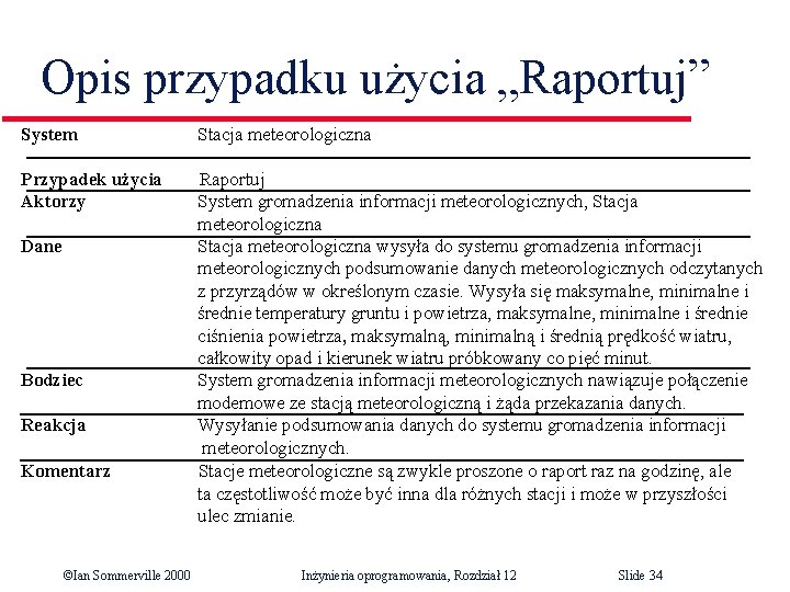 Opis przypadku użycia „Raportuj” System Stacja meteorologiczna Przypadek użycia Aktorzy Raportuj System gromadzenia informacji