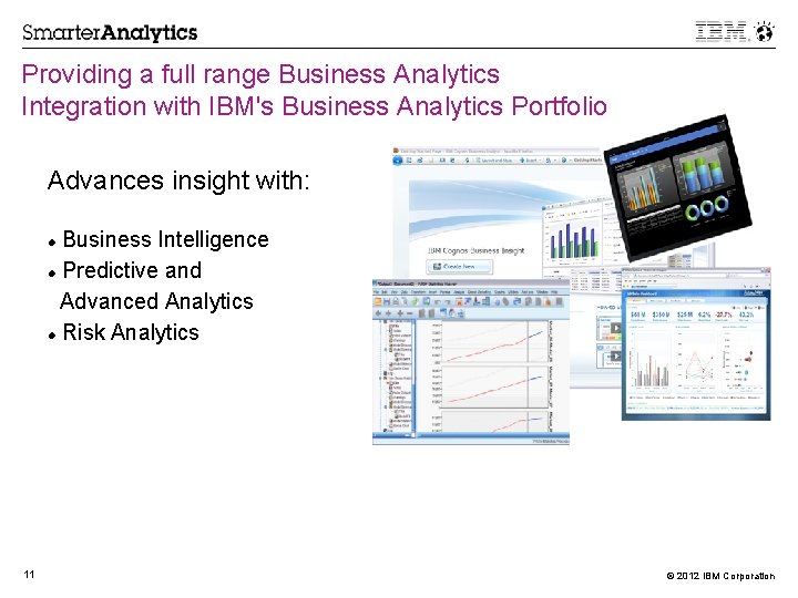 Providing a full range Business Analytics Integration with IBM's Business Analytics Portfolio Advances insight