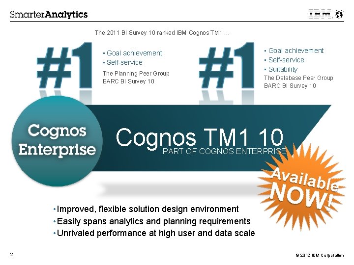 The 2011 BI Survey 10 ranked IBM Cognos TM 1 … • Goal achievement