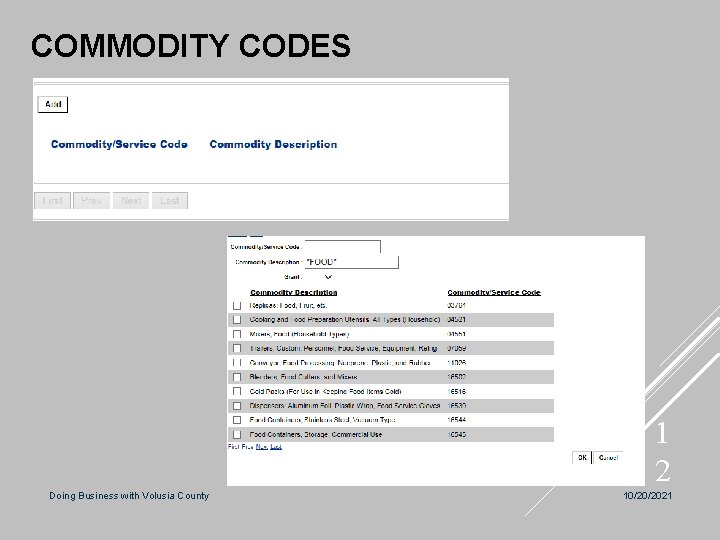 COMMODITY CODES 1 2 Doing Business with Volusia County 10/20/2021 