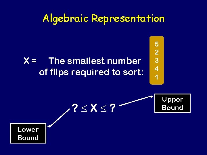 Algebraic Representation X= The smallest number of flips required to sort: ? X ?