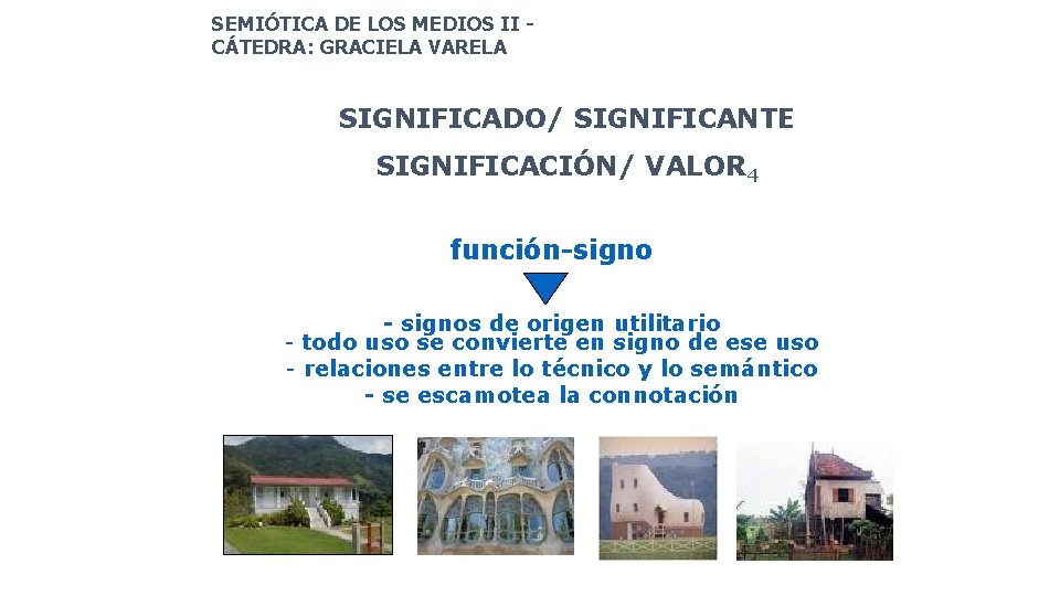 SEMIÓTICA DE LOS MEDIOS II CÁTEDRA: GRACIELA VARELA SIGNIFICADO/ SIGNIFICANTE SIGNIFICACIÓN/ VALOR 4 función-signo