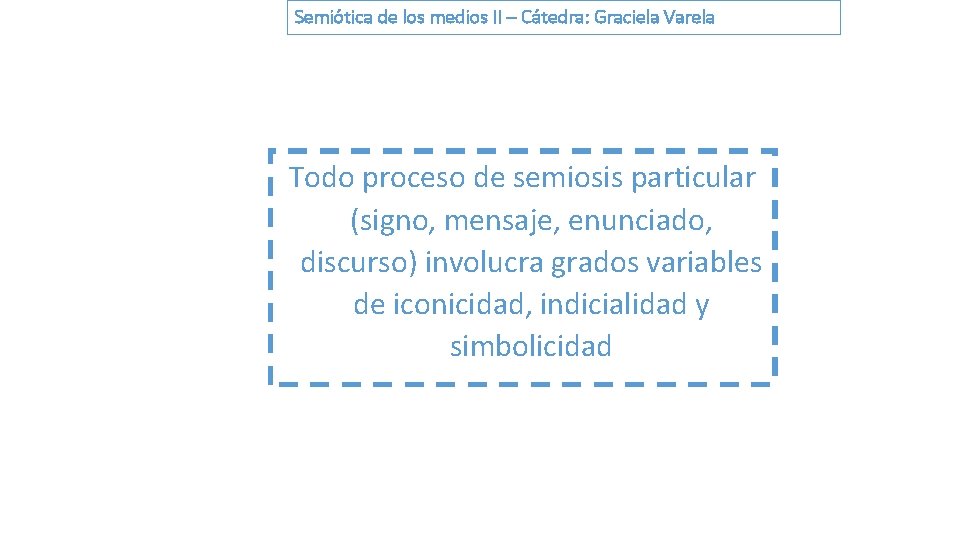 Semiótica de los medios II – Cátedra: Graciela Varela Todo proceso de semiosis particular