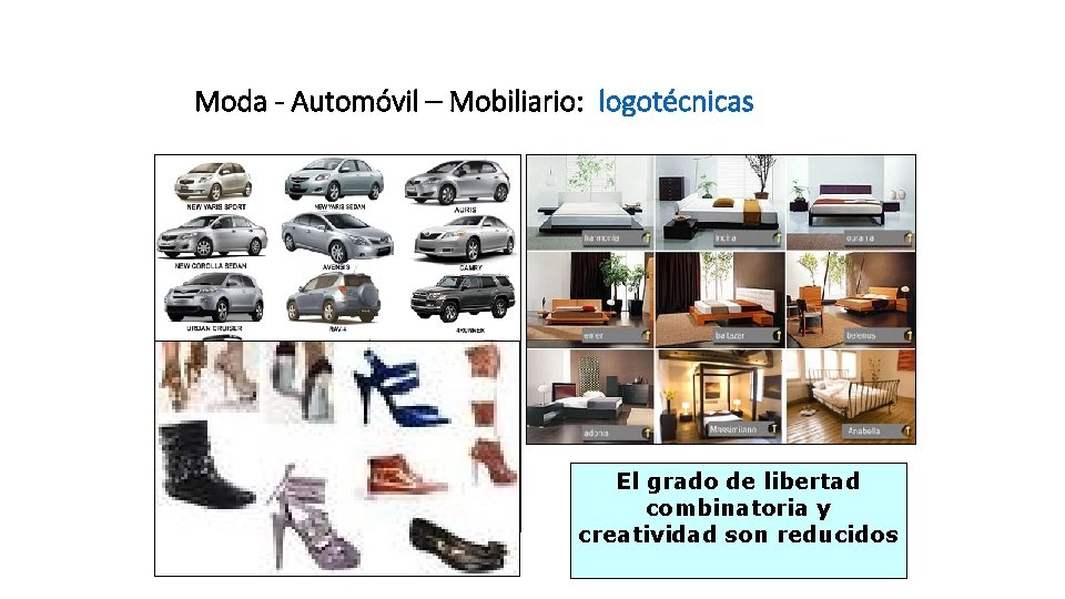 Moda - Automóvil – Mobiliario: logotécnicas El grado de libertad combinatoria y creatividad son