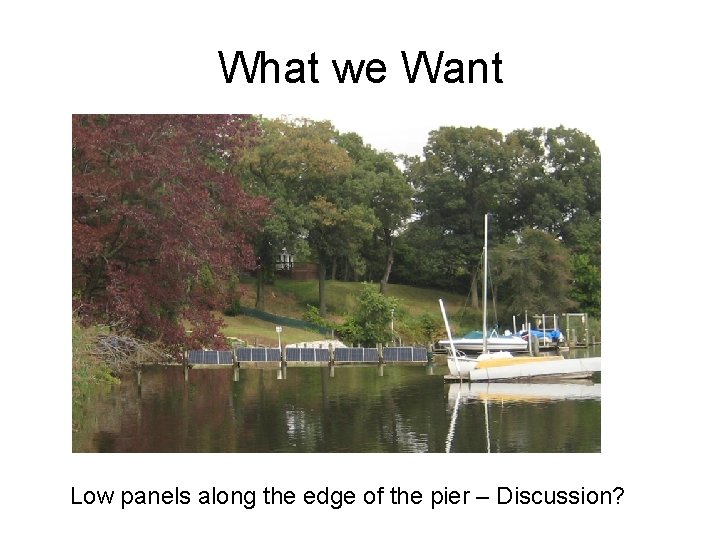 What we Want Low panels along the edge of the pier – Discussion? 