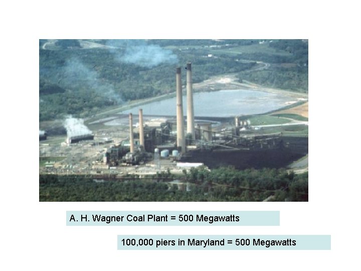 A. H. Wagner Coal Plant = 500 Megawatts 100, 000 piers in Maryland =