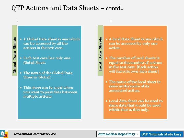  • A Global Data sheet is one which can be accessed by all