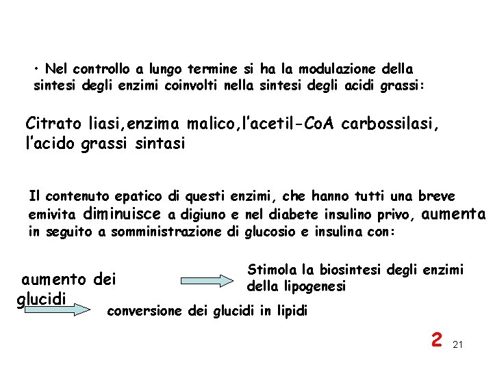  • Nel controllo a lungo termine si ha la modulazione della sintesi degli