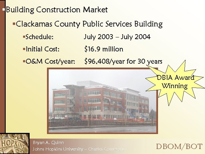 §Building Construction Market §Clackamas County Public Services Building §Schedule: July 2003 – July 2004