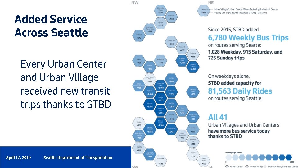 Added Service Across Seattle Every Urban Center and Urban Village received new transit trips