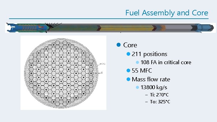 Fuel Assembly and Core l 211 positions l 108 FA in critical core l