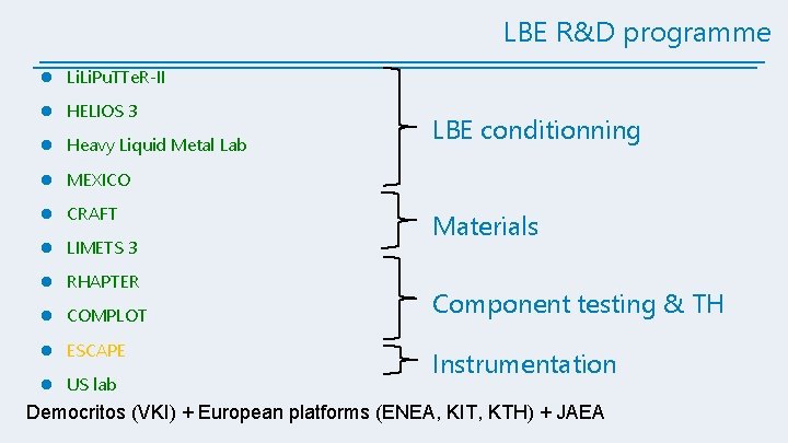 LBE R&D programme l Li. Pu. TTe. R-II l HELIOS 3 l Heavy Liquid