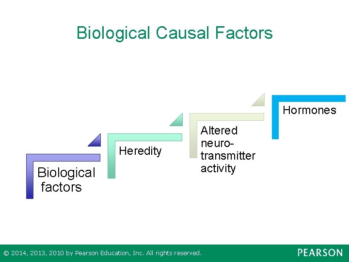Biological Causal Factors Hormones Heredity Biological factors Altered neurotransmitter activity © 2014, 2013, 2010